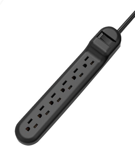 Surge Protector with 6 Outlets, 2.5-Foot Flat Plug Extension Cord Power Strip, 500 Joule, Multiple Protection Outlet Strip for Home, Office, Travel, School-Black, Pack of 2 in Kuwait