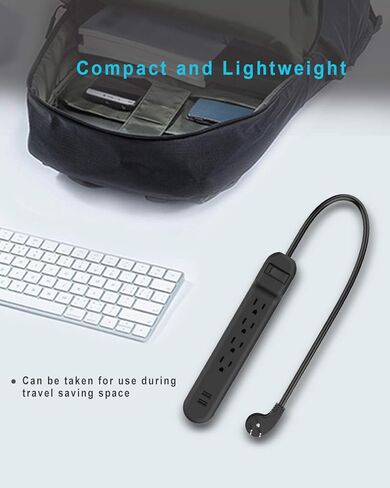 Surge Protector with 6 Outlets, 2.5-Foot Flat Plug Extension Cord Power Strip, 500 Joule, Multiple Protection Outlet Strip for Home, Office, Travel, School-Black, Pack of 2 in Kuwait