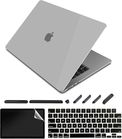 حافظة لجهاز MacBook Air 13.6 بوصة تم إصدارها 2022-2024 (موديل A3113 M3 A2681 M2 Chip) حافظة كمبيوتر محمول صلبة من البلاستيك مع واقي لوحة المفاتيح وواقي شاشة، شفاف 01 in Kuwait