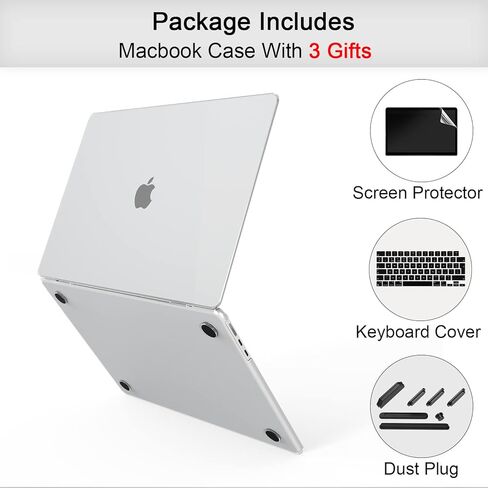 حافظة لجهاز MacBook Air 13.6 بوصة تم إصدارها 2022-2024 (موديل A3113 M3 A2681 M2 Chip) حافظة كمبيوتر محمول صلبة من البلاستيك مع واقي لوحة المفاتيح وواقي شاشة، شفاف 01 in Kuwait