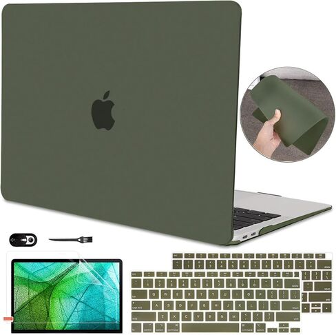 حافظة لجهاز MacBook Air 13 بوصة 2021 M1 A2337 A2179 2020، غطاء كمبيوتر محمول خفيف الوزن ونحيف للغاية لجهاز Mac 13.3 A1932 2018 2019 معرف اللمس مع واقي شاشة غطاء جلد لوحة المفاتيح، أخضر عسكري in Kuwait