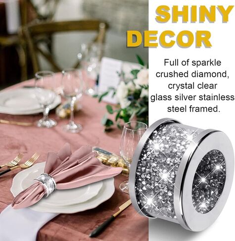 VIJIV Cloth Napkins and Silver Napkin Rings Set of 8 Washable, 17"x17" Stainless Steel Rhinestone Dinner Napkins Cocktail Personalized Wedding Napkins for Reception Party Supplies Farmhouse Pink in Kuwait