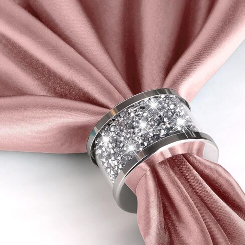 VIJIV Cloth Napkins and Silver Napkin Rings Set of 8 Washable, 17"x17" Stainless Steel Rhinestone Dinner Napkins Cocktail Personalized Wedding Napkins for Reception Party Supplies Farmhouse Pink in Kuwait