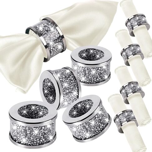 VIJIV Cloth Napkins and Silver Napkin Rings Set of 8 Washable, 17"x17" Stainless Steel Rhinestone Dinner Napkins Cocktail Personalized Wedding Napkins for Reception Party Supplies Farmhouse Pink in Kuwait
