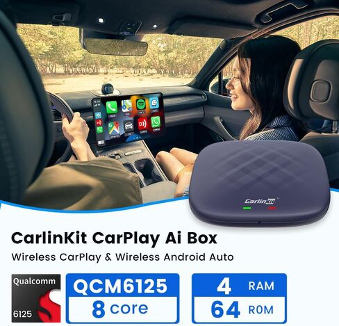 CarlinKit Ai Box CarPlay محول لاسلكي صندوق الوسائط المتعددة لسيارة CarPlay السلكية. التوصيل والتشغيل السلكي إلى CarPlay Android Auto، QCM6125 8-core 4G+64G WiFi 2.4G+5G Bluetooth 4.2 BLE+5.0 BLE in Saudi Arabia