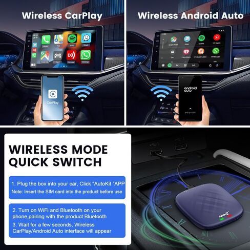 CarlinKit Ai Box CarPlay محول لاسلكي صندوق الوسائط المتعددة لسيارة CarPlay السلكية. التوصيل والتشغيل السلكي إلى CarPlay Android Auto، QCM6125 8-core 4G+64G WiFi 2.4G+5G Bluetooth 4.2 BLE+5.0 BLE in Saudi Arabia