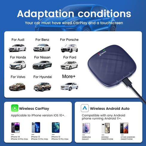 CarlinKit Ai Box CarPlay محول لاسلكي صندوق الوسائط المتعددة لسيارة CarPlay السلكية. التوصيل والتشغيل السلكي إلى CarPlay Android Auto، QCM6125 8-core 4G+64G WiFi 2.4G+5G Bluetooth 4.2 BLE+5.0 BLE in Saudi Arabia