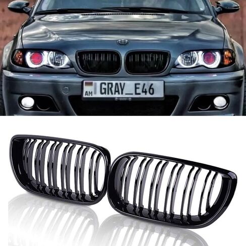 B-M-W E46 Grill Front Kidney Grille for 2002-2005 3 Series 4-Door 320 325 325i 330 Sedan Wagon 4D Car (Double Slats, Gloss Black) in Saudi Arabia