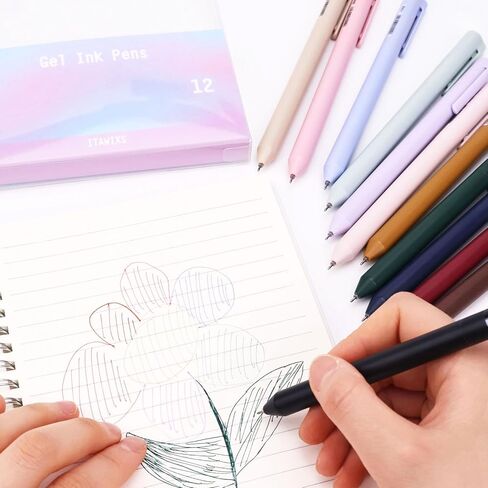 12Pcs Aesthetic Gel Pens,0.5mm Retractable Fine Point Pens,Assorted Colors,Smooth Writing,Fast Dry,Comfortable Grip,Cute Pens for Journaling Note Taking in Kuwait