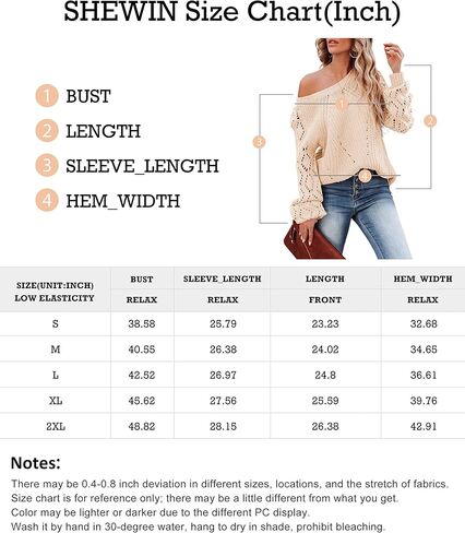 SHEWIN Women's Casual Long Sleeve Crewneck Crochet Sweater Lightweight Knit Pullover Sweaters Tops in Saudi Arabia