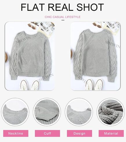 SHEWIN Women's Casual Long Sleeve Crewneck Crochet Sweater Lightweight Knit Pullover Sweaters Tops in Saudi Arabia