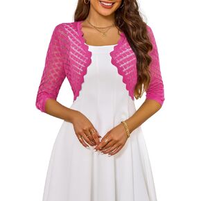 LIENRIDY Women's 2024 Cropped Cardigan 3/4 Sleeve Hollowed-Out Open Front Bolero Shrug for Dresses S-XL