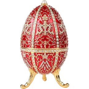 QIFU Vinage Blue Easter Egg Style Enameled Trinket Box Hinged, Unique Gift for Family(QF5825)