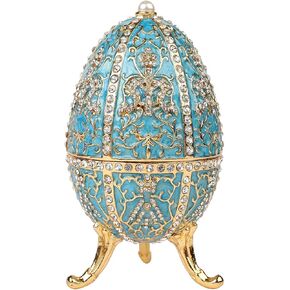 QIFU Vinage Blue Easter Egg Style Enameled Trinket Box Hinged, Unique Gift for Family(QF5825) in Kuwait
