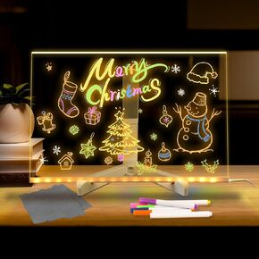 Acrylic Dry Erase Board with Light Up，11.8" LED Note Board with Colors, Stand and 7 pcs Colorful Pens, Light Up Board as a Gift Glow Memo Letter Message Note Board, DIY Painted for Light for Desk