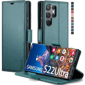 Samsung Galaxy S22 Ultra Wallet Case,RFID Blocking,Magnetic Stand, Soft Leather Flip Case with Card Slots & Pockets - 6.8" (Black)