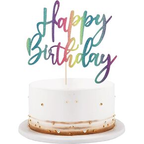 glitter Happy Birthday Cake Topper, Happy Birthday Cake Decoration Suitable For Party Decoration For Anniversary/Birthday (black)
