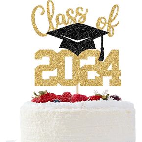 Class of 2024 Cake Topper, Congrats Grad Cake Decorations, Happy Graduation, High School/College/University Graduation Party Decorations, Gold Glitter