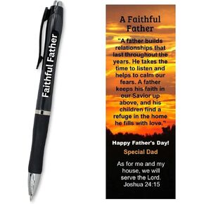 Happy Father's Day Faithful Father Pens and Bookmarks Special Dad Fathers Day Gift from Church Premium Made in USA Christian Bible Verse Joshua 24 15 Bulk (10 Pack)