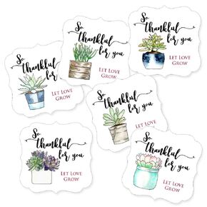 Succulent Plants So Thankful For You Favor Stickers by Adore By Nat - Wedding Bridal Baby Shower Party - Set of 30