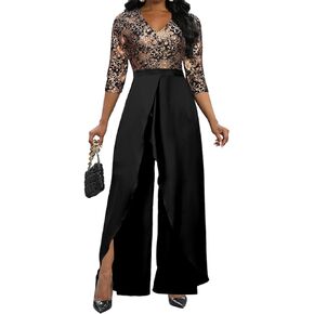 Yiershu Women Elegant jumpsuits Long Split Pants Cocktail silk jumpsuits