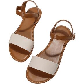 Verdusa Women's One Band Ankle Strap Flat Sandals Open Toe Walking Shoes