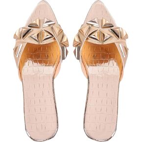 Floerns Women's Pointed Open Toe Flat Sandal PU Leather Wedding Dressy Shoe