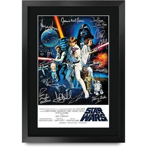 HWC Trading Star Wars a New Hope Movie Poster Cast Signed 16" x 12" Framed Gift Printed Autograph Film Mark Hamill Harrison Ford Carrie Fisher Alec Guinness George Lucas Print Photo Picture Display -