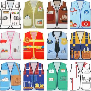Janmercy 12 Pcs Kids Community Helpers Costumes Preschool Dress Vest Career Cosplay Cloth Toddler Occupation Pretend Role Play for Kids Dramatic Play Toys in Kuwait