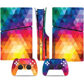 Vinyl Skin Sticker Decal Cover for PS5 Slim Disc Edition, Colored Squares Console and Controllers Skin