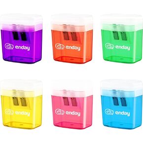 Emraw Super Great Single Hole Manual Pencil Sharpener with Receptacle for Regular Sized Pencils and Crayons Designed in Brightly Colored Plastic -Great for School, Home, & Office (6 Pack)