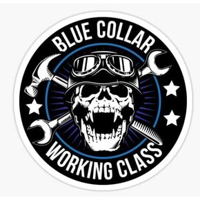 Blue Collar Working Class Skull Sticker | Decal | 5 inches | Waterproof | for car Bumper, Truck etc