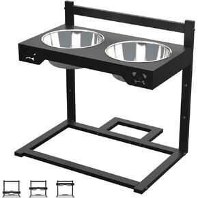 Elevated Dog Bowls 3 Height Adjustable Rasied Dog Bowl with 2 Stainless Steel Food & Water Bowl,Non-Sliding Tipping&Slip Can Server Dogs and Pets for All Ages Feeder Adjusts to 4.5", 8.5", 12"