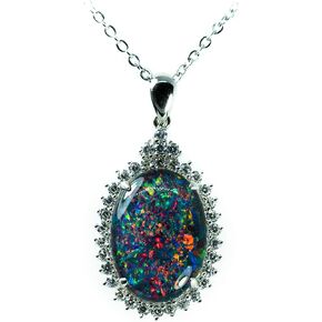 Australia Fire Opal Jewelry- Genuine Australian Triplets Opal Necklace Pendant in Sterling Silver Women's Jewelry