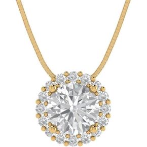 Clara Pucci 1.30 ct Round Cut Pave Halo Genuine Moissanite Solitaire Pendant Necklace With 18"""" Gold Chain box 18K Yellow Gold