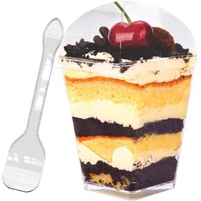 YunKo 5oz Dessert Cups with Spoons, Mini Parfait Cups Plastic Desert Cups Appetizer Fruit Cups Dessert Shooter Cups Ice Cream Cheesecake Containers Great for Party,100 Pack