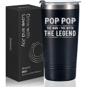 Onebttl Pop Pop Gifts for Father's Day, Pop Pop Tumbler from Granddaughters and Grandsons for Christmas Birthday, Stainless Steel Cup with Lid, 20oz/590ml - The Man The Myth The Legend