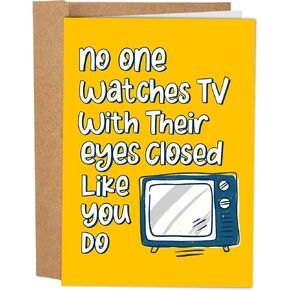 Sleazy Greetings Funny Father's Day Card from Kids Son Daughter - No One Watches TV With Their Eyes Closed Like You Do 5x7 Inch Happy Father's Day Greeting Card with Matching Envelope