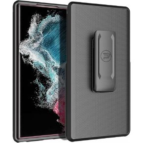 Case Compatible with Samsung Galaxy S22 Ultra 5G (Screen Size 6.8 inch only). Dual Layer Hybrid Case and Belt Clip Holster Combo with Screen Protector