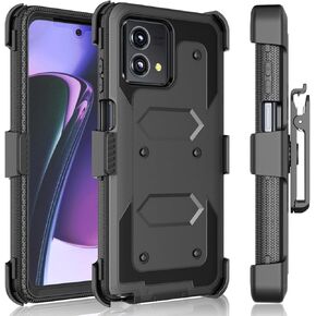 Tekcoo Holster Case for Motorola Moto G Stylus 5G | 2023 Only | XT2315 [Tshell] Shock Absorbing [Built-in Screen] [Kickstand Locking Belt Clip] Carrying Secure Swivel Defender Full Body Cover - Black