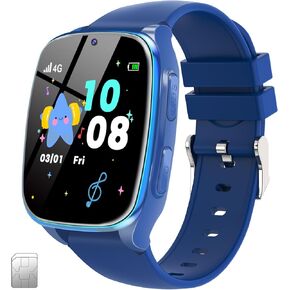 4G Kids Smart Watch - Kids Smartwatch Phone with SIM Card for Aged 4-12 Camera Music Games Audiobooks Learn Card Calculator Parental Mode Alarm Cell Phone Watch Gift for Boys and Girls(Dark Blue)