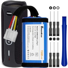Upgraded 7100mAh Replacement Battery for JBL Flip 5 JBLFLIP5WHTAM Bluetooth Speaker, Fits Part No 1INR19/66-2 SUN-INTE-152 ID1060-B with Repair Tool Kits