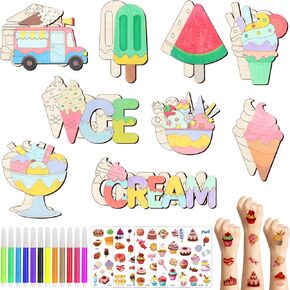 36Pcs Wooden Ice Cream Cutouts, Unfinished Summer DIY Wooden Art Ice Cream Ornament Wooden Blank Paint Crafts for Kids,Painting DIY Crafts Home Decoration Craft Project Ice Cream Theme Party Favors