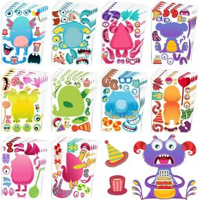 Make-A-Face Stickers - 50 Sheets Kids Sticker Craft, Monster Theme Party Favor Stickers for Kids, Keep Kids Busy Activity Bulk, 10 Styles for Party School Class, Goodie Bag Idea, Gift