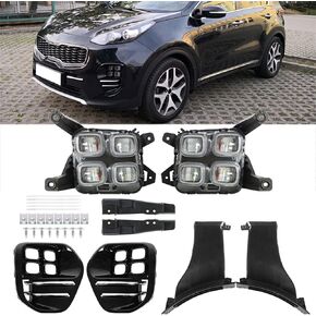 قطعتان من مصابيح الضباب البديلة لـ 2017-2018 Kia Sportage عدسة شفافة مع مصابيح القيادة مصابيح الضباب اليسار + الجانب الأيمن (جانب الركاب والسائق)