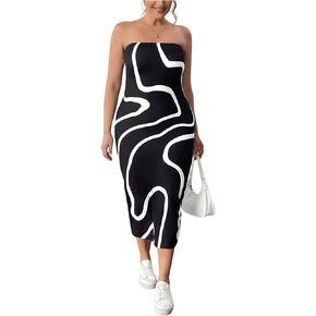 SOLY HUX Women's Plus Size Off Shoulder Sleeveless Bodycon Dress Sexy Strapless Midi Tube Dress