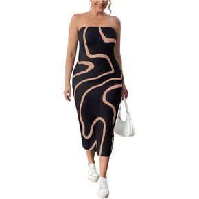 SOLY HUX Women's Plus Size Off Shoulder Sleeveless Bodycon Dress Sexy Strapless Midi Tube Dress