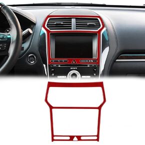 SUNJIKA Compatible with 1PCS Carbon Fiber Center Console GPS Screen Navigation Contral Panel Air Conditioner Frame Cover Trim Sticker for Ford Explorer 2014 2015 2016 2017 2018 (Black)