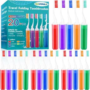20 PCS Travel Toothbrush Bulk Folding Mini Toothbrush with Toothbrush Case, Soft Potable Travel Size Toothbrush, Camping Toothbrush, Individually Wrapped Toothbrush for Camping,Hiking,Traveling,School