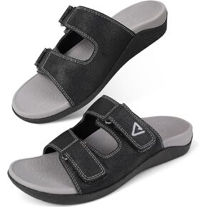 V.Step Orthopedic Slides with Arch Support for Women Men, Adjustable Orthotic Sandals for Plantar Fasciitis Pain Relief Indoor Outdoor Black W6/M5